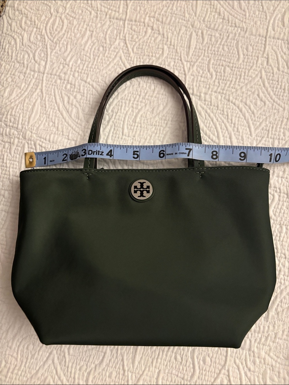 Tory Burch Deep Green Mini Nylon Tote w/detachable strap - Picture 8 of 9